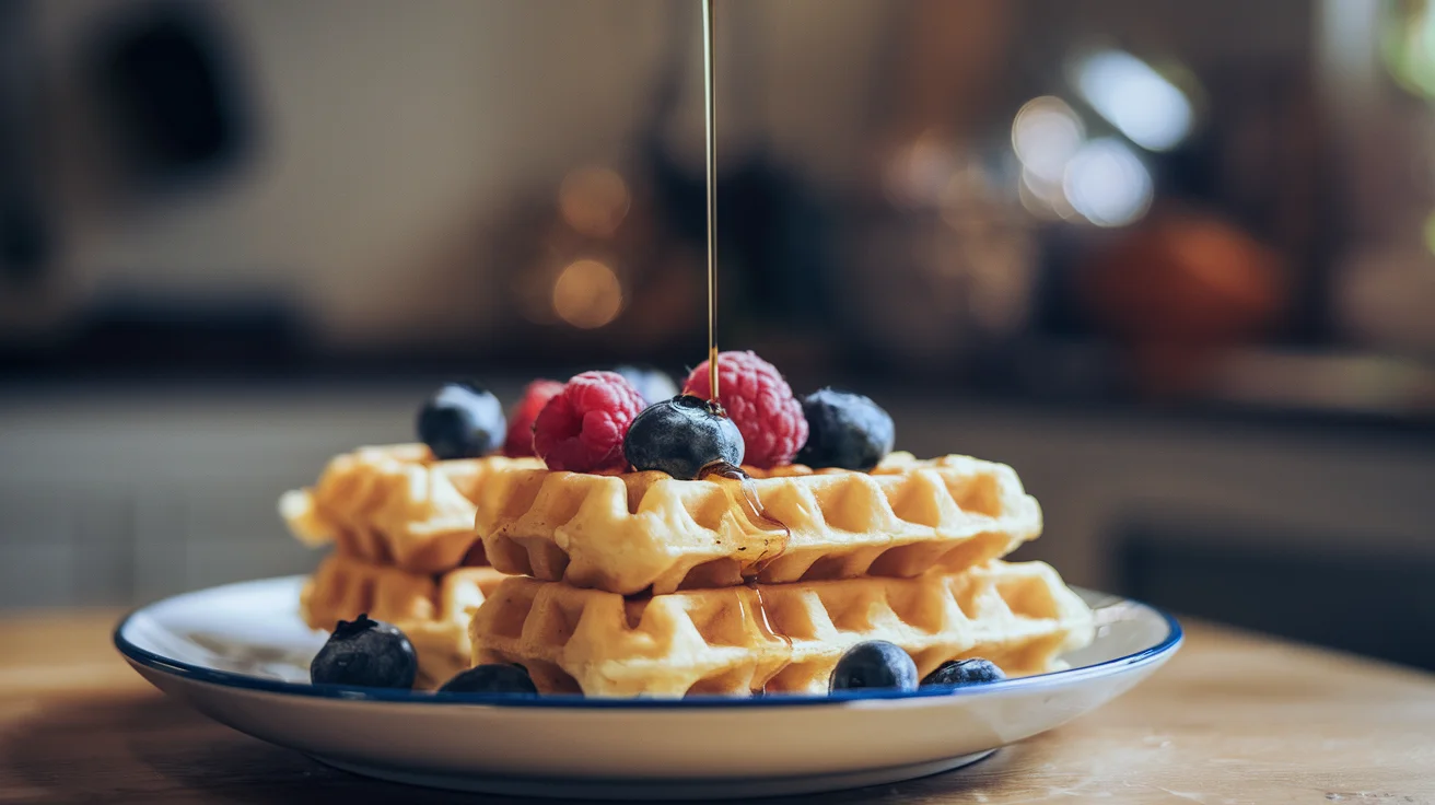 Mini waffle maker recipe featuring crispy golden buttermilk waffles topped with fresh berries and syrup, perfect for a quick and delicious breakfast.