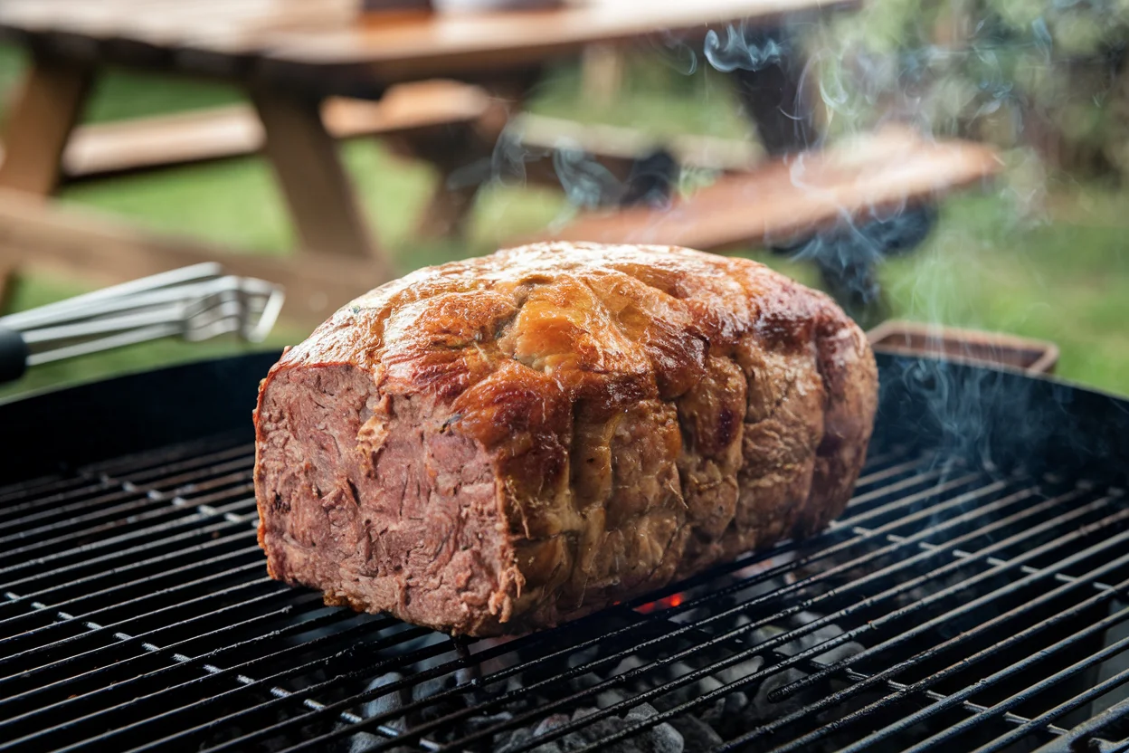 Smoked Meatloaf Recipe on the grill with a golden-brown crust and smoky flavor, showcasing the perfect recipe for smoking meatloaf.