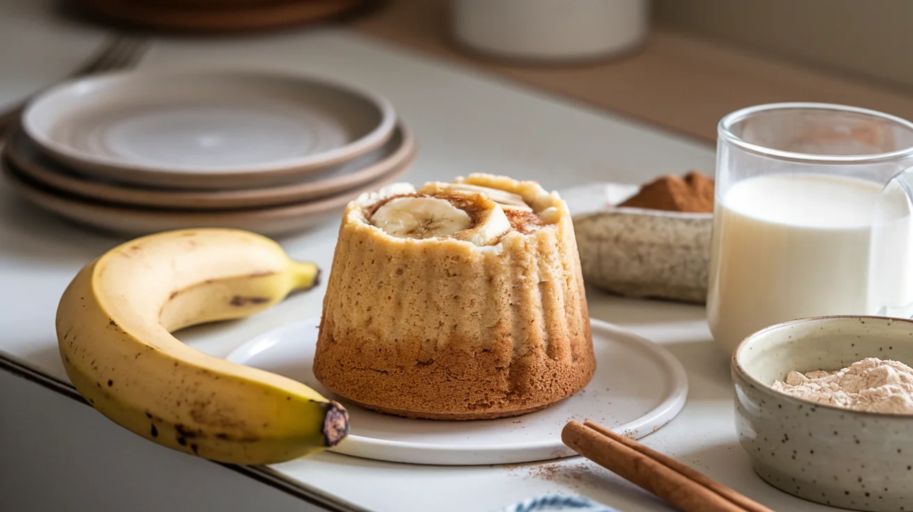 Delicious and fluffy healthy banana mug cake made with whole food ingredients, showcasing the final outcome of the recipe.