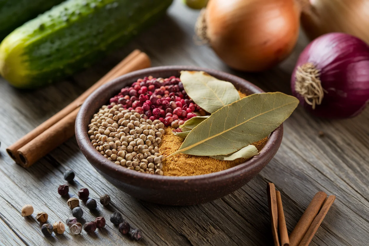 A beautiful bowl of pickling spice blend with whole spices