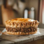 Final meat pie with a thick, hearty filling